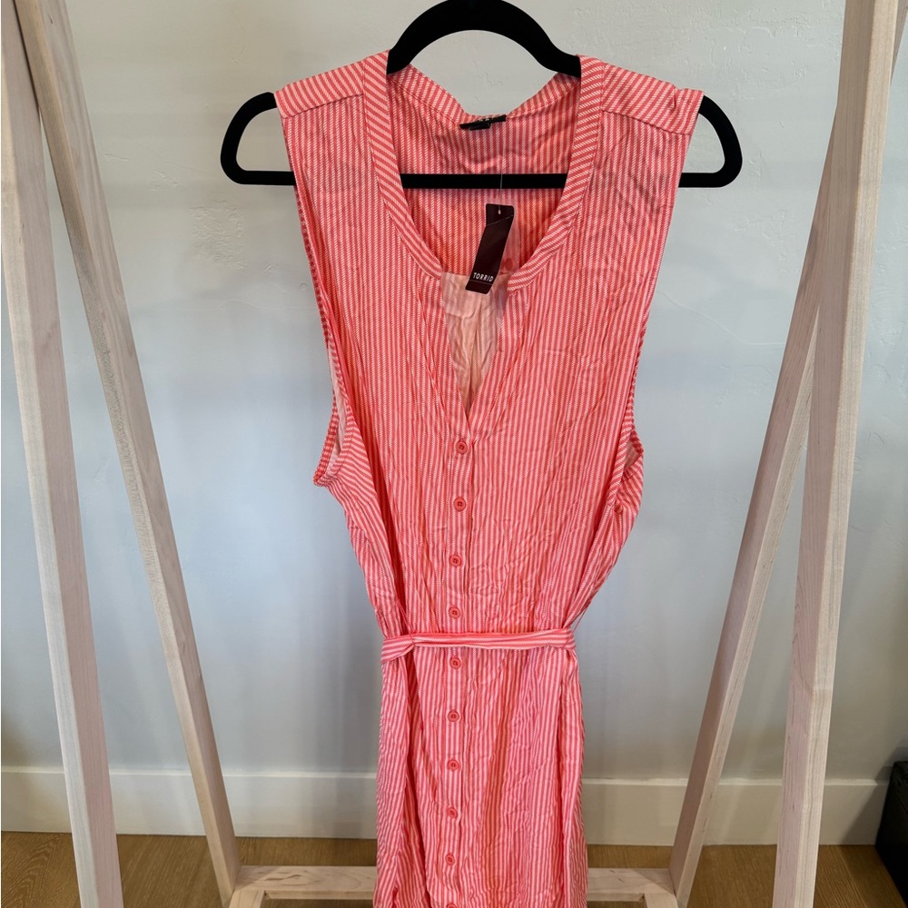 torrid Coral Pink Striped Button-Front Midi Dress
